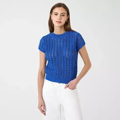 Rm Rebecca Minkoff Womens Round Neck Short Sleeve Pullover Sweater In Blue