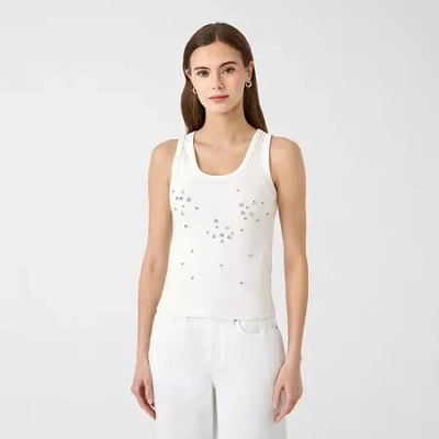 Rm Rebecca Minkoff Womens Round Neck Sleeveless Tank Top In White