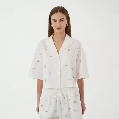 Rm Rebecca Minkoff Womens Short Sleeve Boxy Fit Button-down Shirt In White