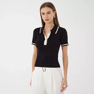 Rm Rebecca Minkoff Womens Short Sleeve Polo Shirt In Black