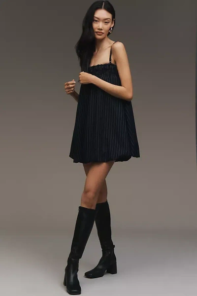 Rmn Studio Pinstripe Babydoll Mini Dress In Blue