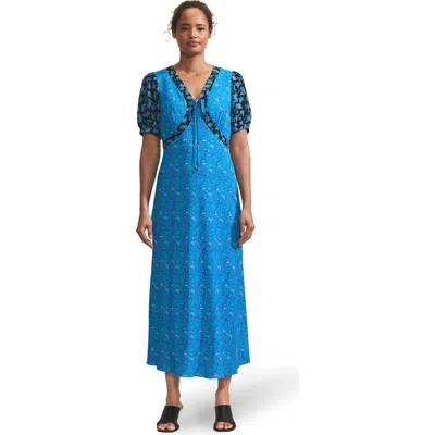 Ro&zo Black Mix And Match Rose Ditsy Dress In Blue
