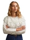 Ro&zo Crochet Double Frill Blouse In White