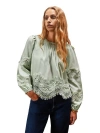 Ro&zo Womens Green Lace-embroidered Long-sleeve Cotton Blouse In Multi