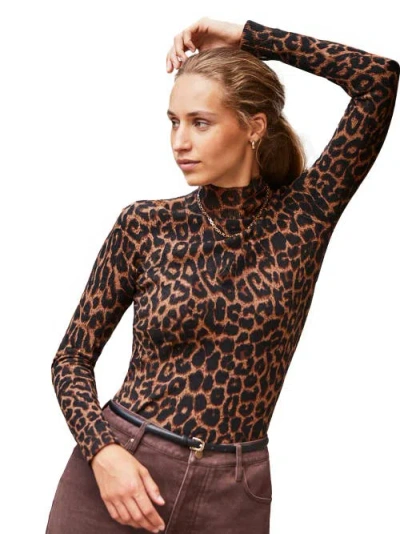 Ro&zo Leopard High Neck Long Sleeve Jumper In Brown