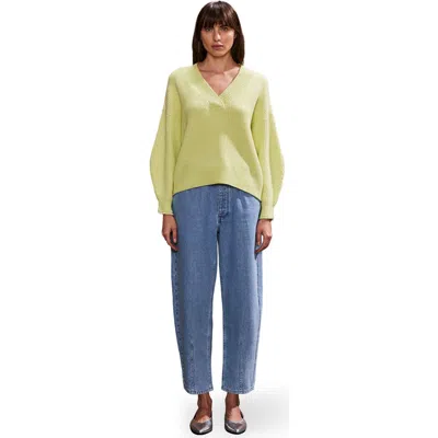 Ro&zo Long Sleeve V-neck Knit Sweater In Lime