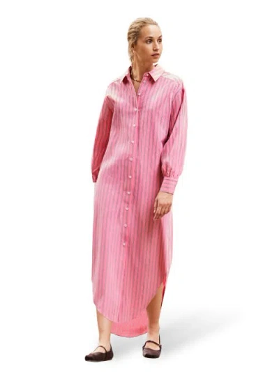Ro&zo Long Sleeve Stripe Shirt Dress In Pink
