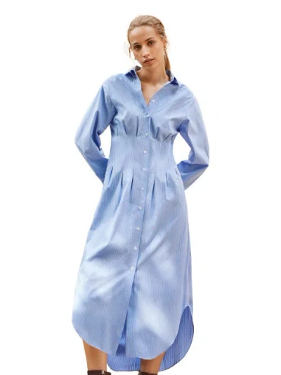 Ro&zo Long Sleeve Stripe Shirt Midi Dress In Blue