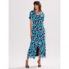 Ro&zo Mia Blue Floral Frill Front Midi Dress In Blue