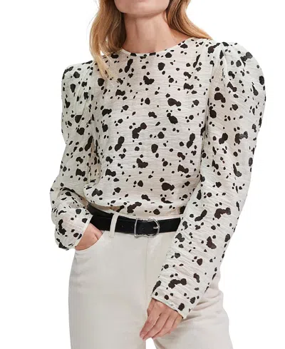 Ro&zo Ro & Zo Mono Dalmatian Print Puff Sleeve Blouse In Neutral