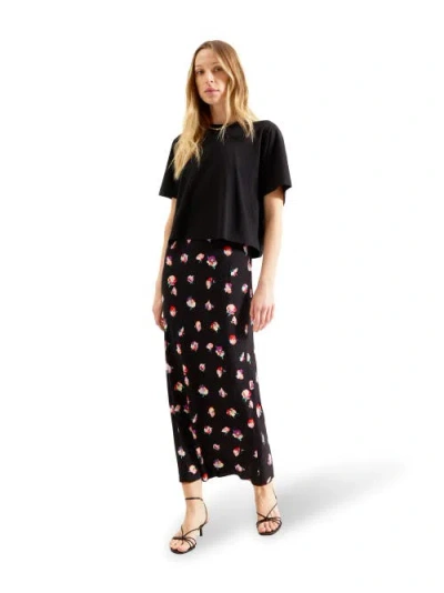Ro&zo Multi Pansy Print Bias Cut Skirt In Black