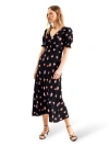 Ro&zo Multi Pansy Print Shirred Cuff Midi Dress