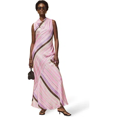 RO&ZO RO&ZO PHOEBE STRIPE COWL NECK SATIN DRESS