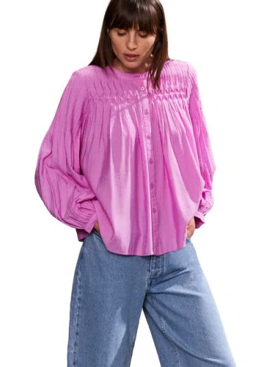 Ro&zo Pink Smocked Detail Long Sleeve Blouse
