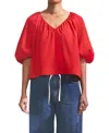 Ro&zo Red Puff Sleeve V-neck Top In Red