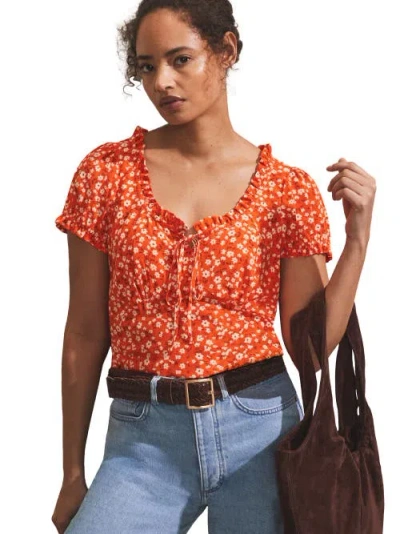 Ro&zo Red Ditsy Empire Seam Top