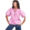 Ro&zo Short Sleeve Cotton Tie Front Top