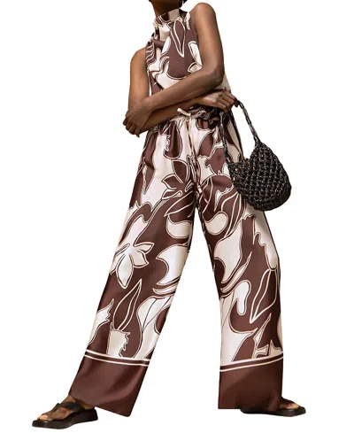 Ro&zo Ro & Zo Swirl Border Print Trouser In Brown