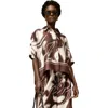 Ro&zo Swirl Collared Placement Blouse In Brown