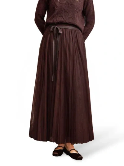 Ro&zo Tulle Godet Maxi Skirt In Brown