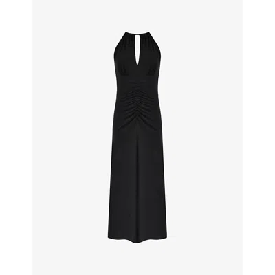 Ro&zo Halter-neck Gathered Jersey Midi Dress In Black