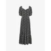 RO&ZO RO&ZO WOMEN'S BLACK MONO FLOWER-EMBROIDERED COTTON MIDI DRESS