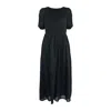 Ro&zo Round-neck Puff-sleeve Cotton Midi Dress In Black