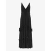 Ro&zo Sienna V-neck Pleated Woven Maxi Dress In Black