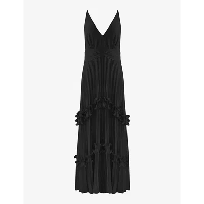 Ro&zo Sienna V-neck Pleated Woven Maxi Dress In Black