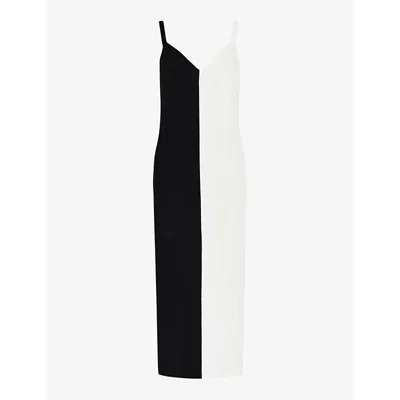Ro&zo Two-tone Slim-fit Ribbed Knitted Maxi Dress In Black