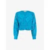 Ro&zo Broderie Shirred-waist Cotton Top In Blue