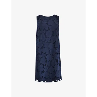 Ro&zo Floral-lace Shift Mini Dress In Blue