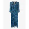 Ro&zo Blue Floral Print Ruched Waist Dress In Blue