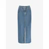 RO&ZO RO&ZO WOMEN'S BLUE HIGH-RISE CALF-LENGTH STRETCH-DENIM MAXI SKIRT