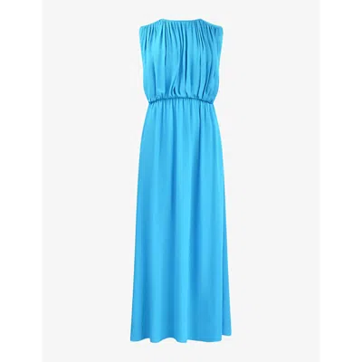 Ro&zo Lucia Gathered-waist Sleeveless Woven Maxi Dress In Blue
