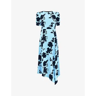 Ro&zo Luna Shadow Floral-print Crepe Midi Dress In Blue