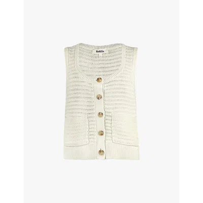 Ro&zo Knitted Scoop-neck Button-down Cotton Vest In Cream