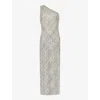 RO&ZO RO&ZO WOMEN'S GREY ASYMMETRIC BEADED AND SEQUIN WOVEN MAXI DRESS