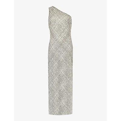 Ro&zo Asymmetric Beaded And Sequin Woven Maxi Dress In Grey