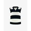 Ro&zo V-neck Relaxed-fit Striped Cotton-knit Vest In Mono