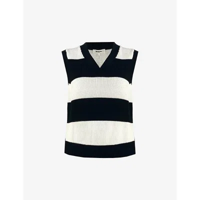 Ro&zo V-neck Relaxed-fit Striped Cotton-knit Vest In Mono