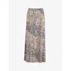 RO&ZO RO&ZO WOMEN'SLEOPARD-PRINT SPLIT-HEM WOVEN MIDI SKIRT