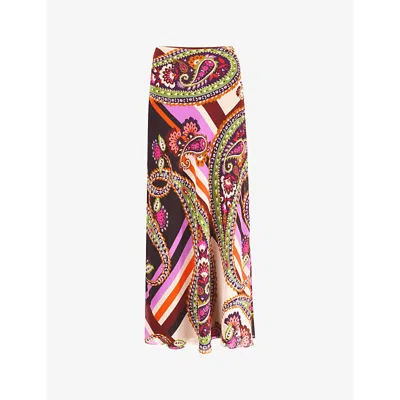 Ro&zo Paisley-print Bias-cut Satin Maxi Skirt In Multi