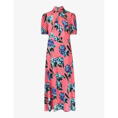 Ro&zo Twist -neck Floral-print Woven Maxi Dress In Pink