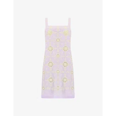 Ro&zo Broderie-pattern Sleeveless Cotton Mini Dress In Purple