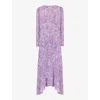 Ro&zo Geometric-print Ruched Crepe Midi Dress In Purple