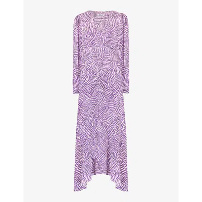 Ro&zo Geometric-print Ruched Crepe Midi Dress In Purple