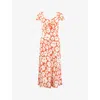 Ro&zo Daisy-print Sweetheart-neck Chiffon Midi Dress In Red
