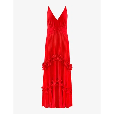 Ro&zo Sienna Frill-embellished Pleated Woven Maxi Dress In Red