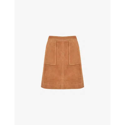 Ro&zo Contrast-stitch High-rise Suede Mini Skirt In Tan